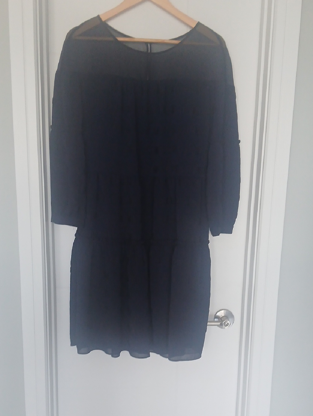 Navy Tiered Long Sleeve Sheer Dress